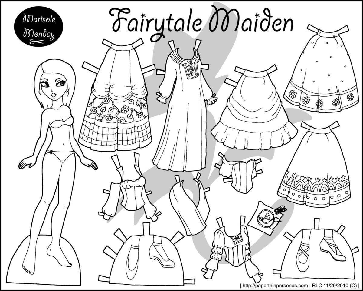 Coloring book dazzling doll with clothes