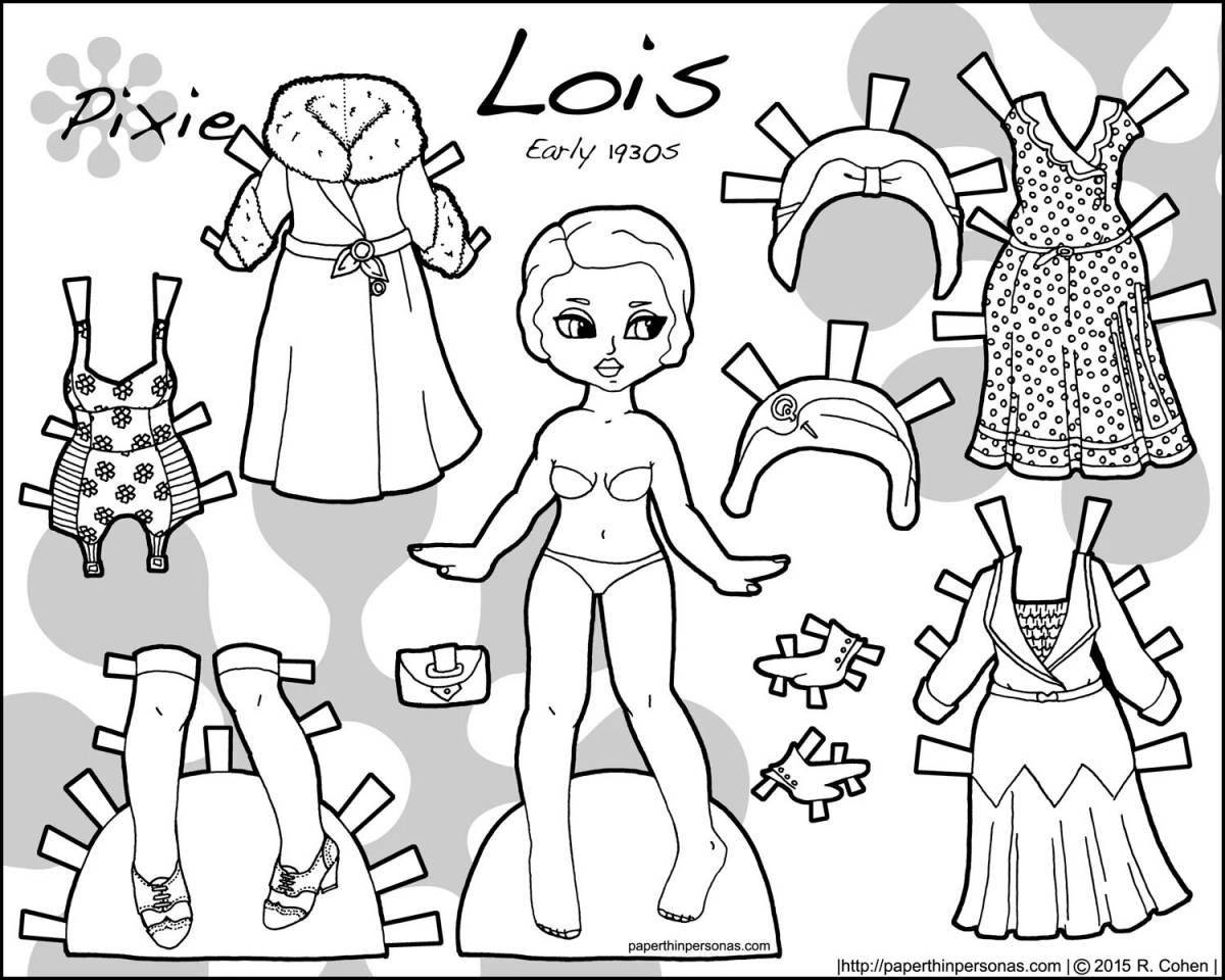 Coloring page elegant doll with clothes