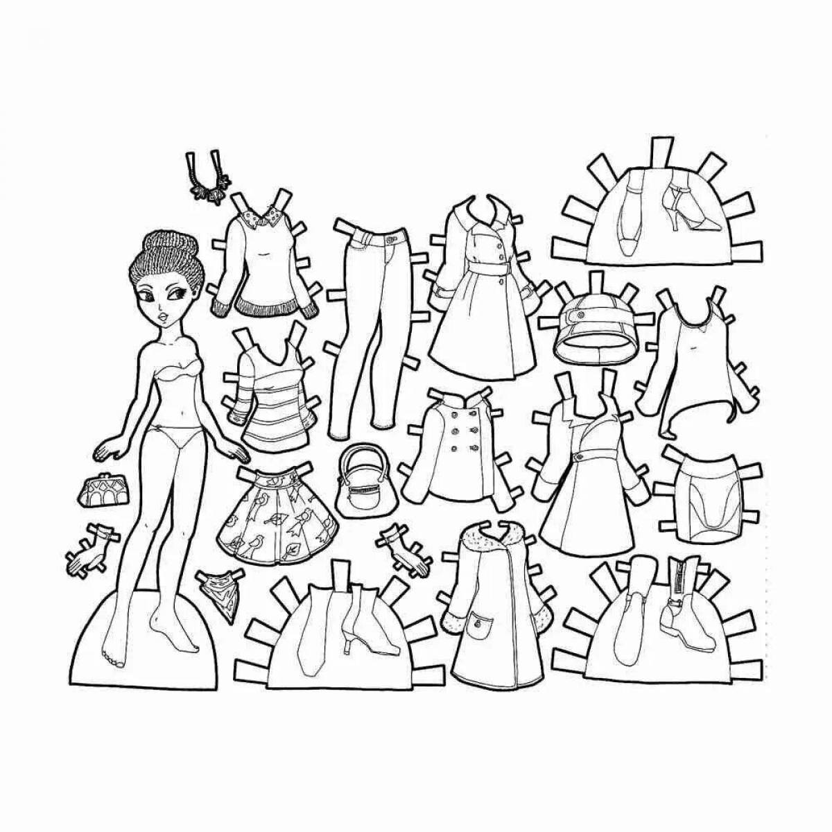 Coloring page graceful doll with clothes