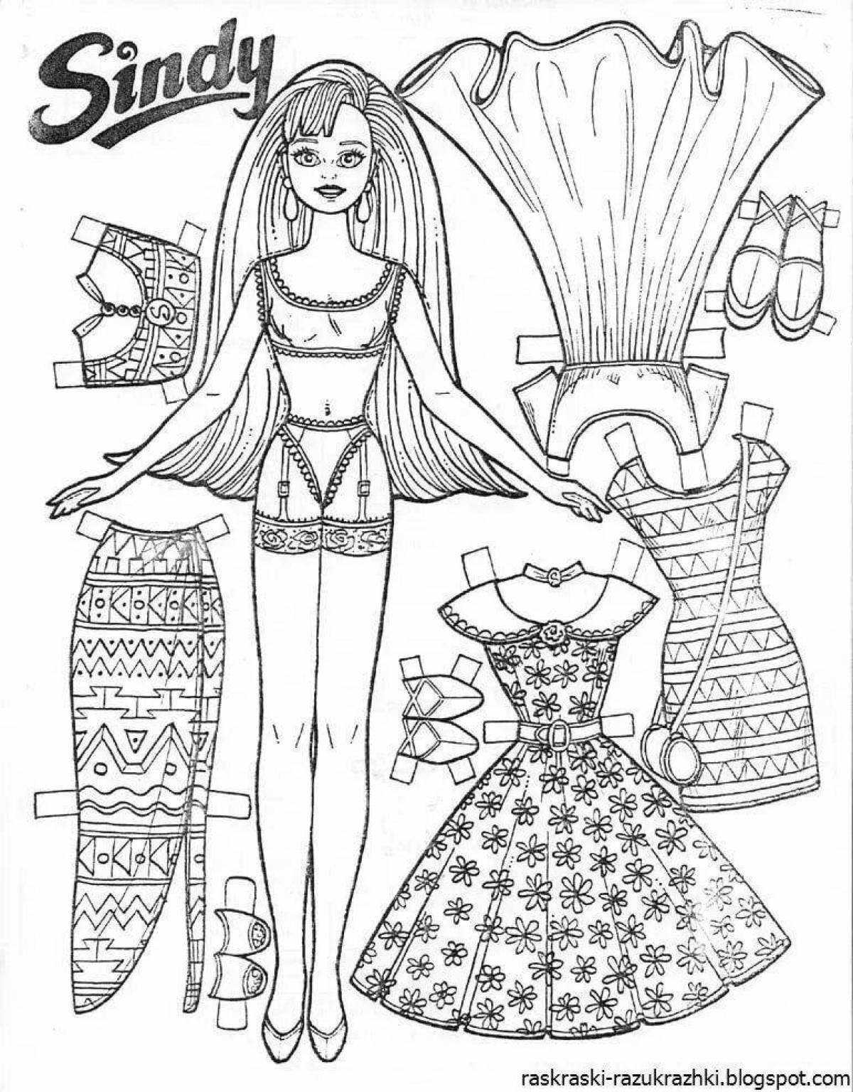 Coloring page glamor doll with clothes