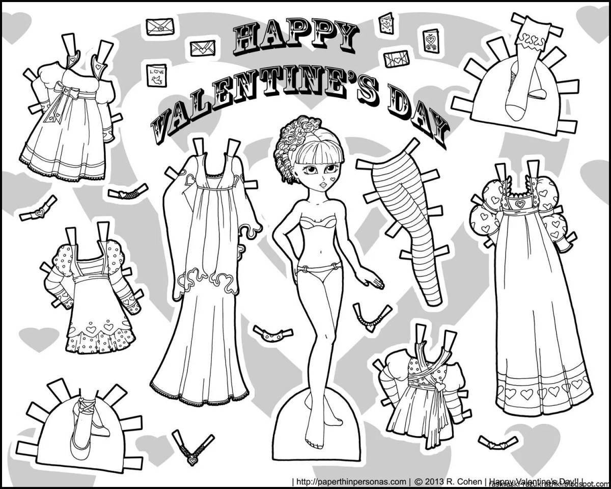 Coloring page gorgeous doll with clothes