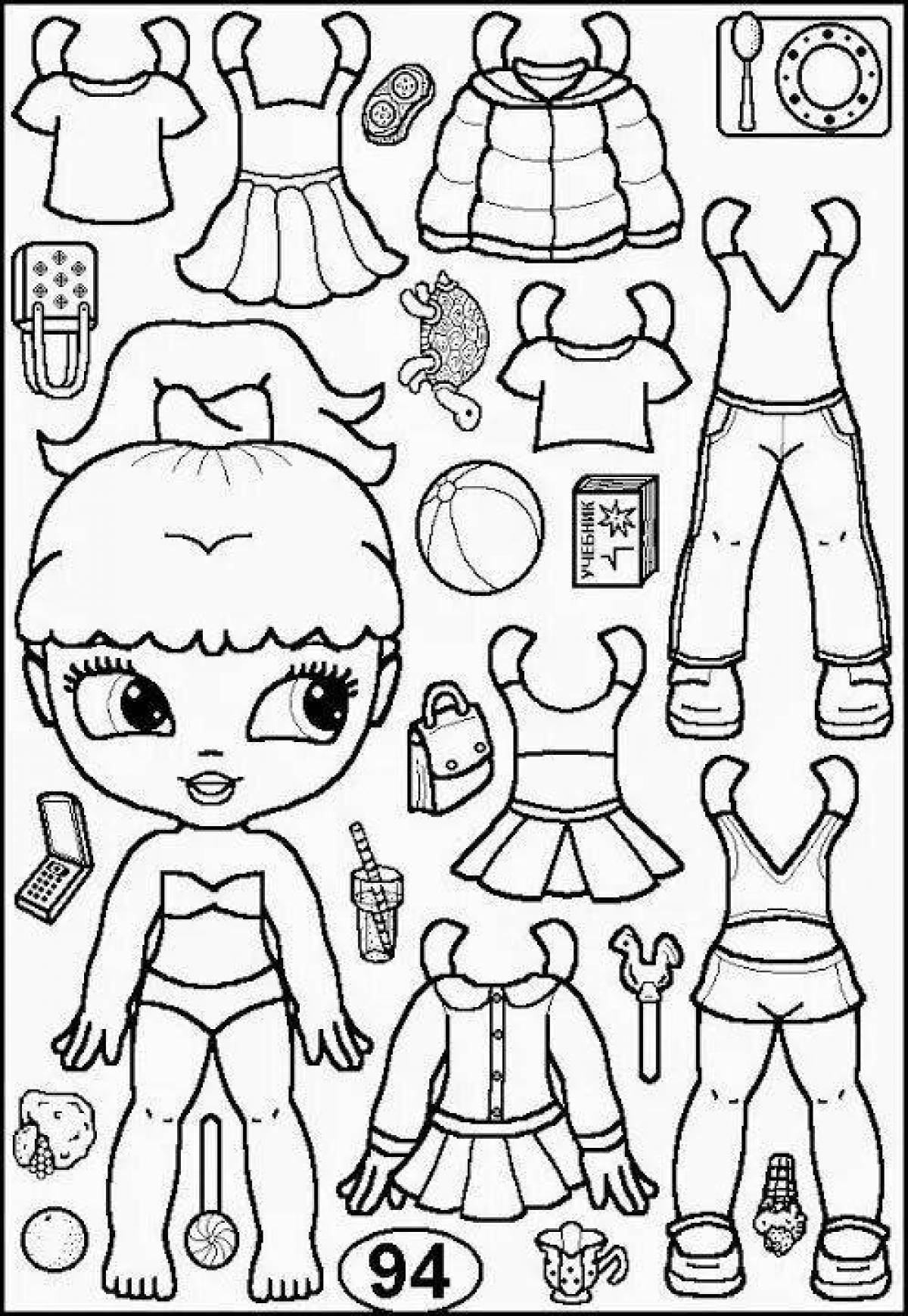 Incredible doll with clothes coloring book