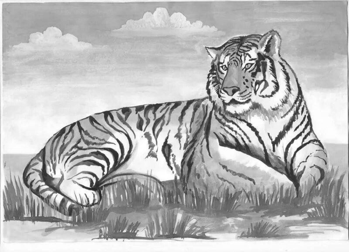 Раскраска очаровательный амурский тигр из красной книги