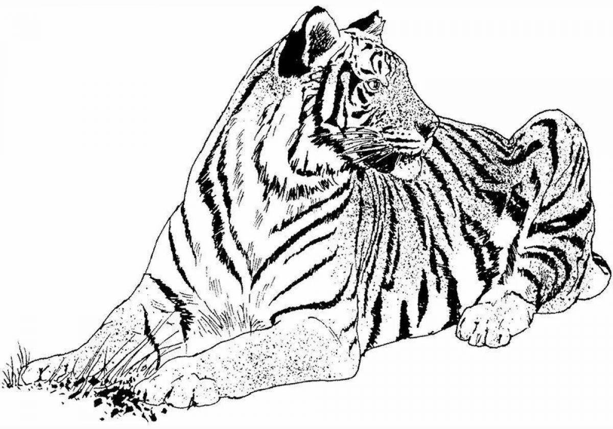 Coloring book glowing red book siberian tiger