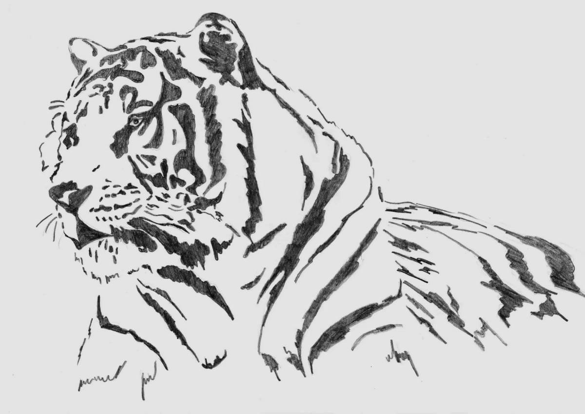 Coloring book brightly colored Amur tiger