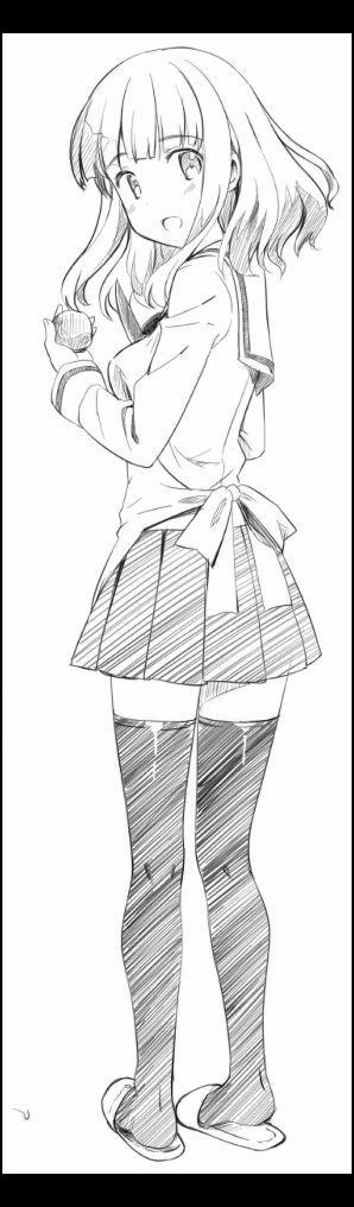 Scenic coloring anime girl full body