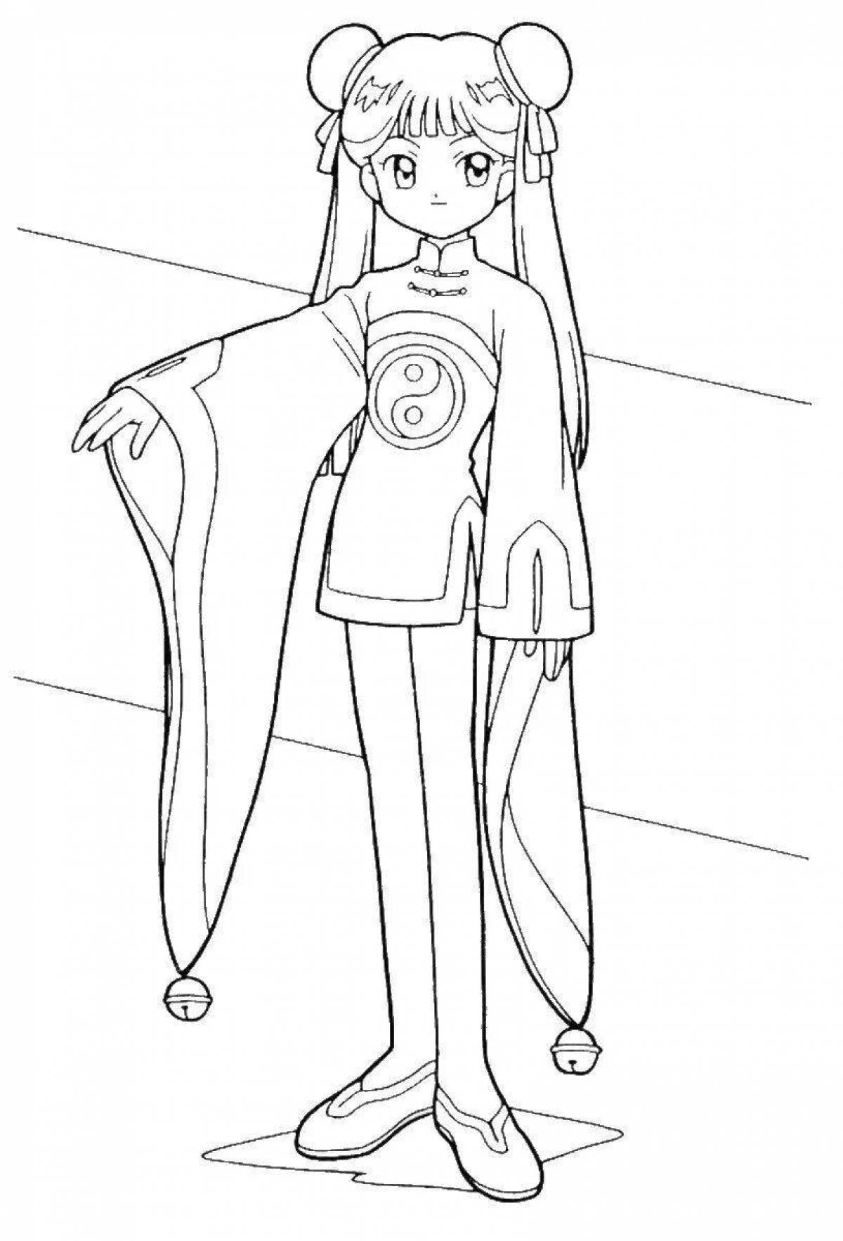 Superb coloring page anime full body girls