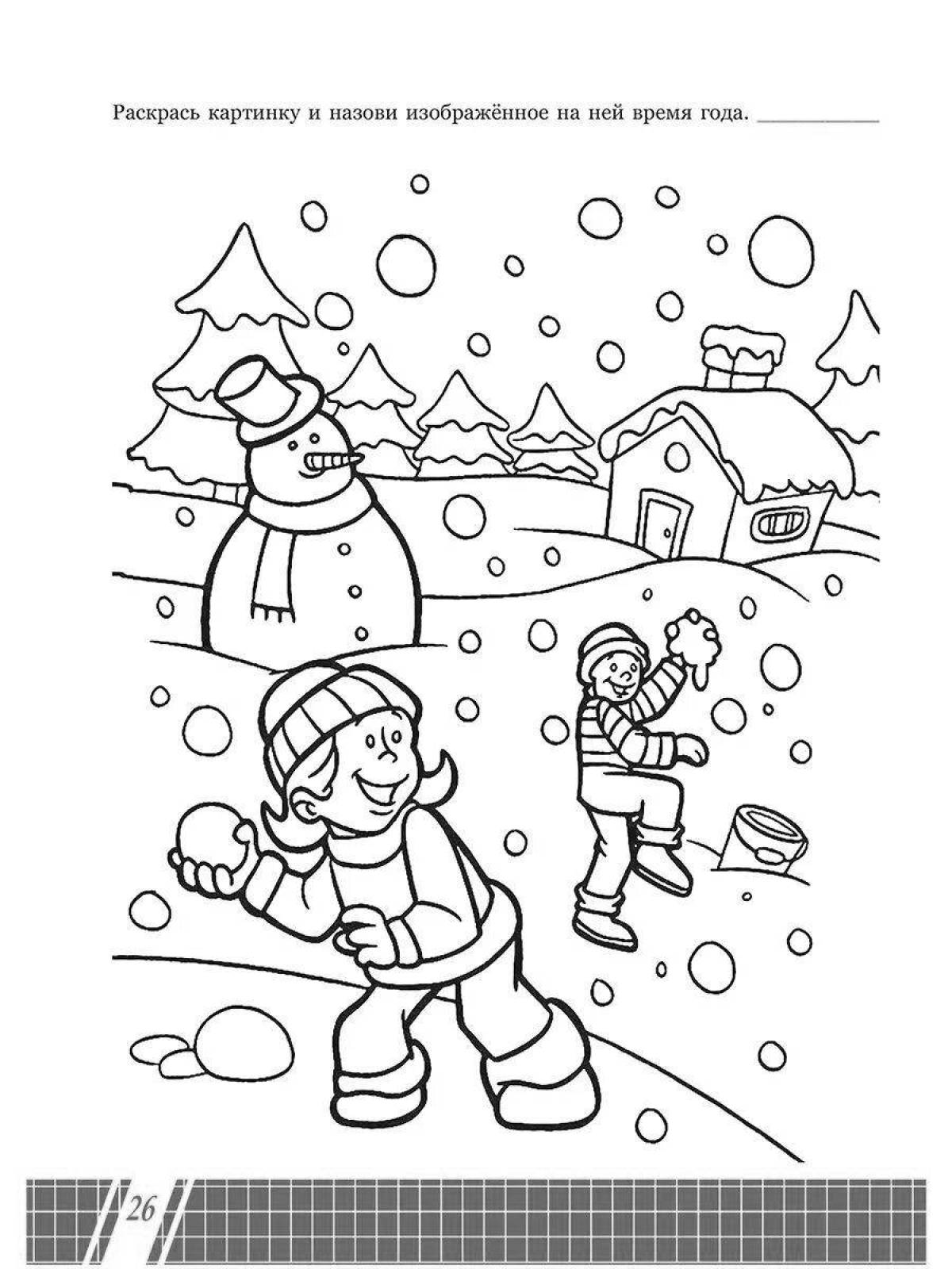 Serene winter coloring book for preschoolers