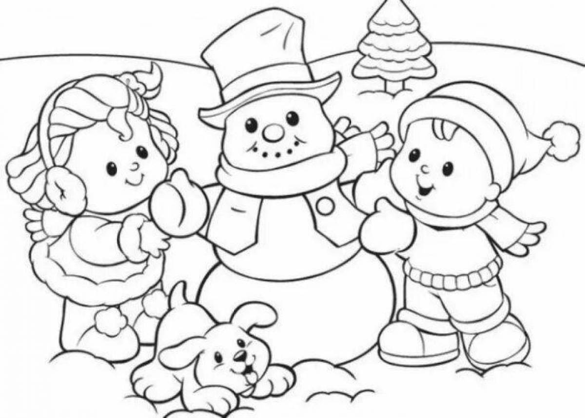 Яркая раскраска для детей 3-4 лет зимний новый год