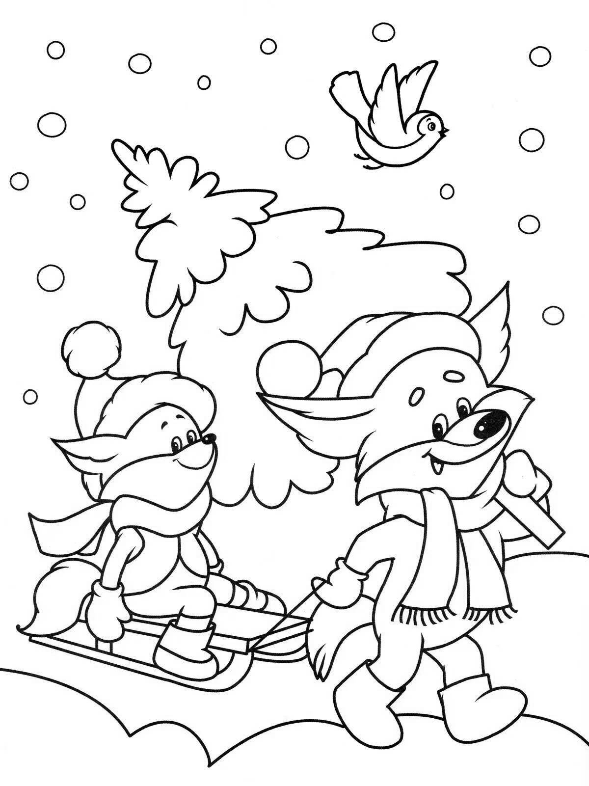 Delightful coloring book for children 3-4 years old winter new year