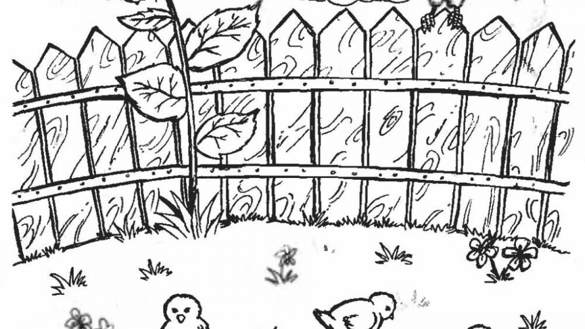 Coloring cute fence for kids