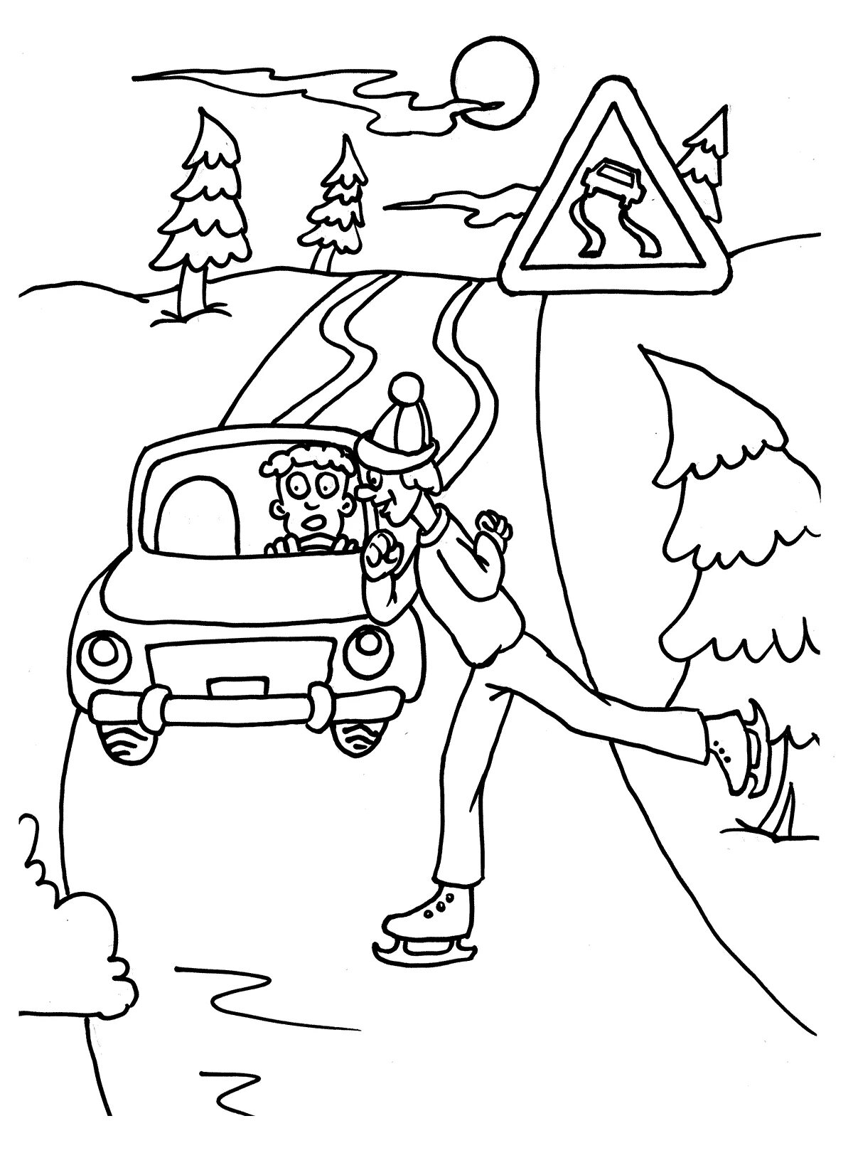 Comic caution ice coloring page