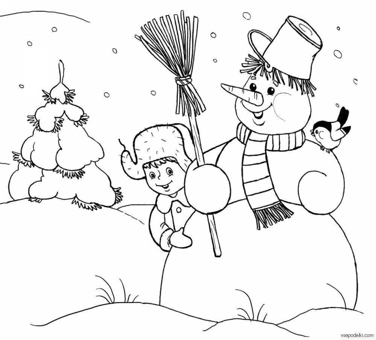 Радостная раскраска снеговик для детей 5 6