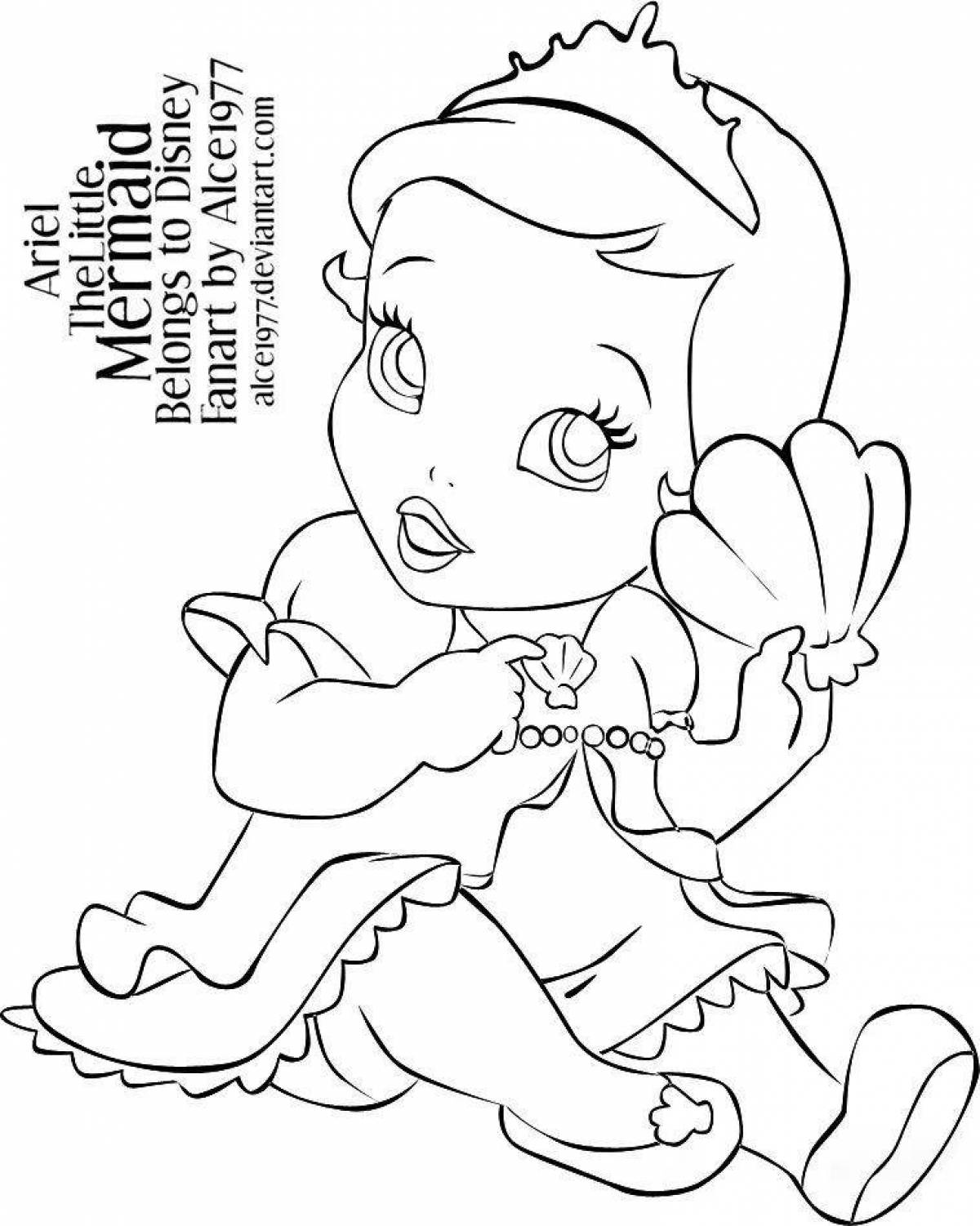 Блестящая страница раскраски маленькой принцессы