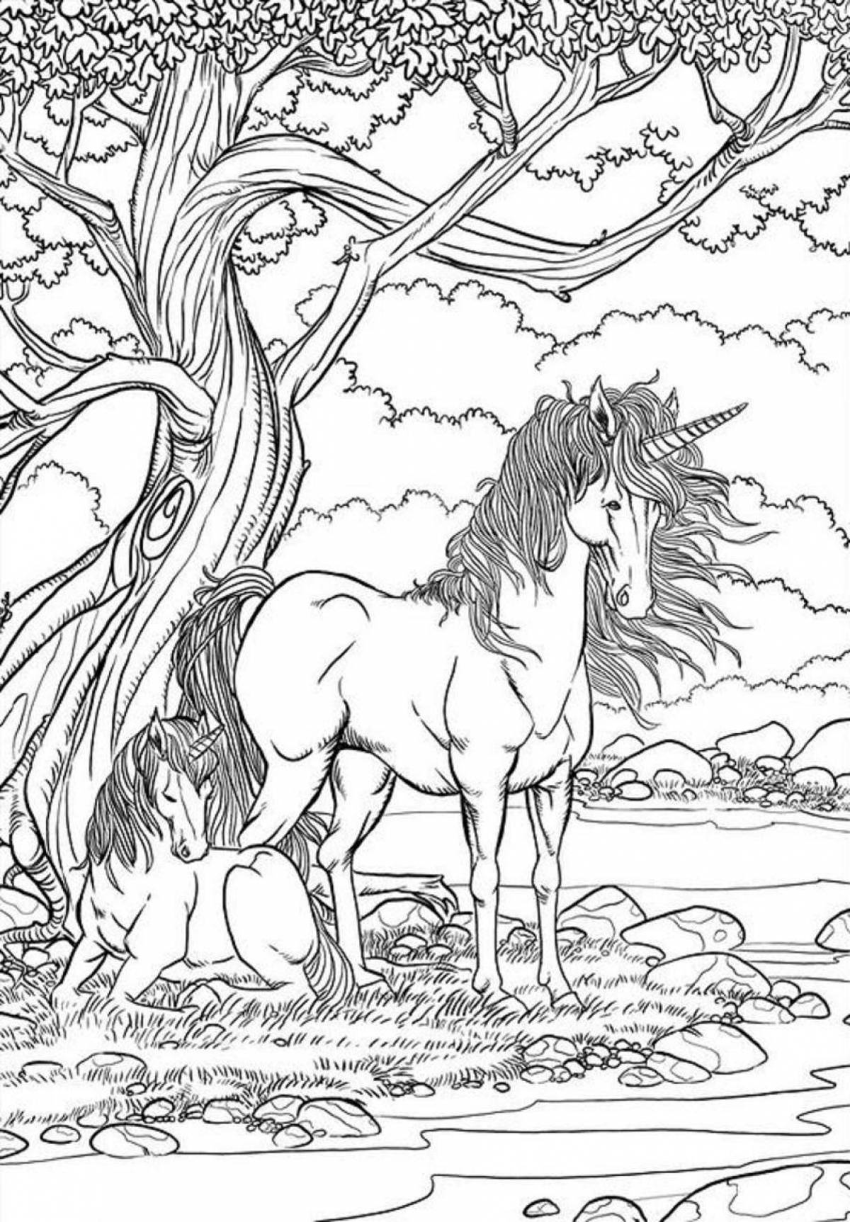 Fancy coloring page unicorn complex