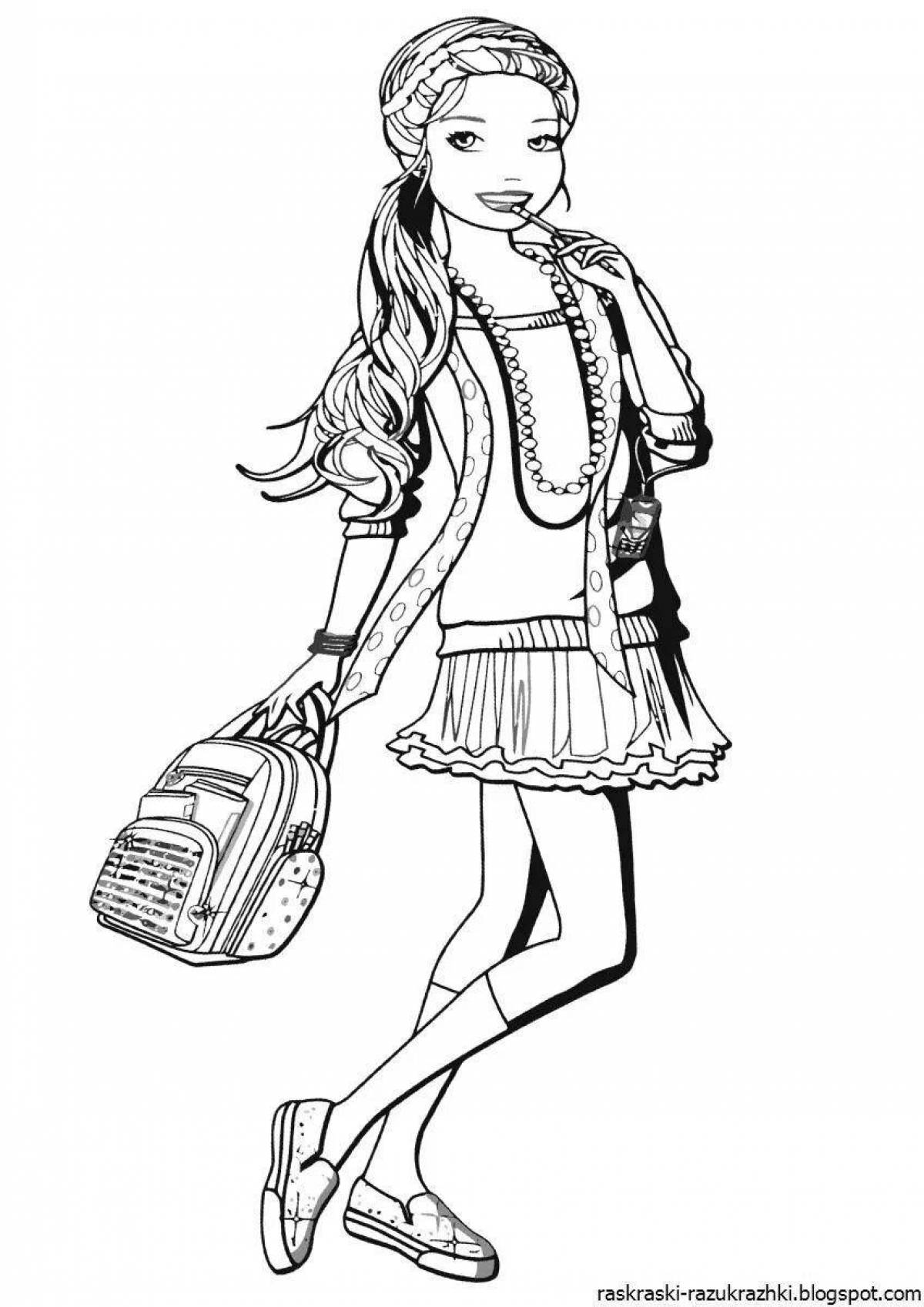 Coloring page energetic fashionista