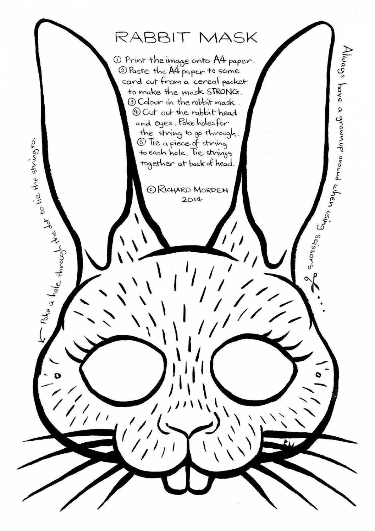 Glittering hare mask coloring page