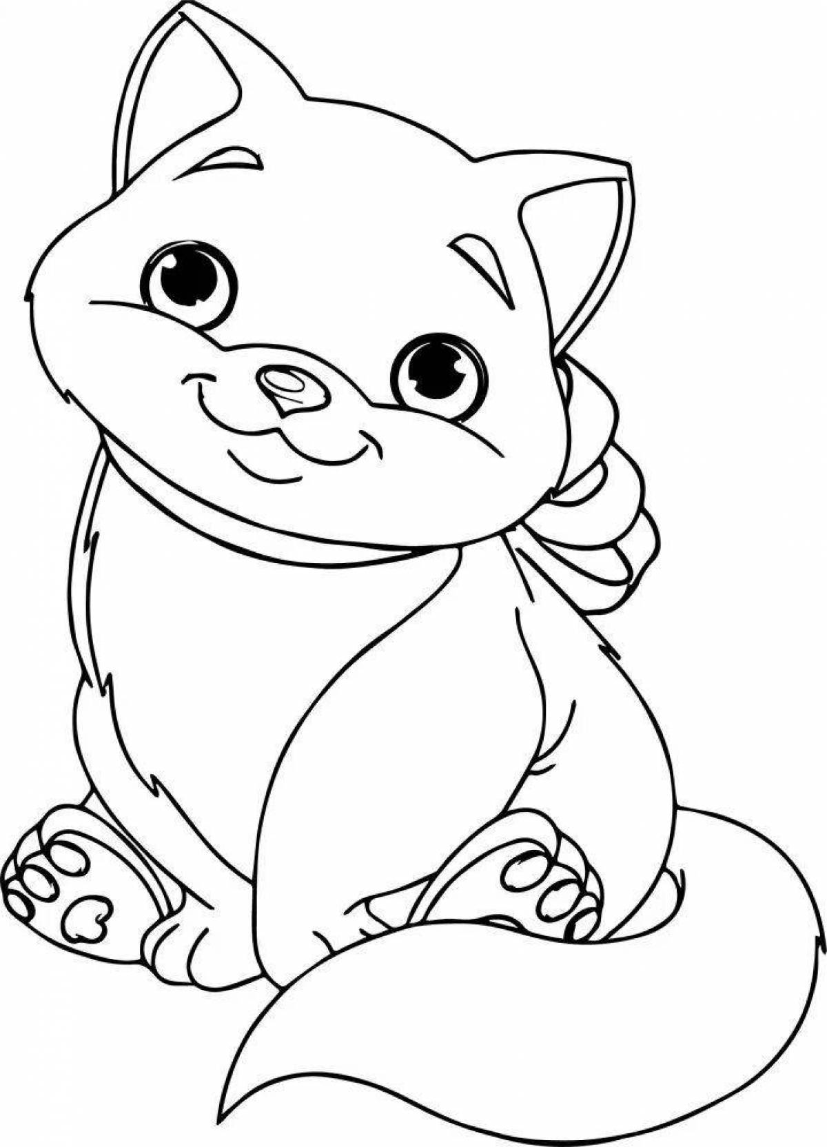 Coloring book fluffy cute cat