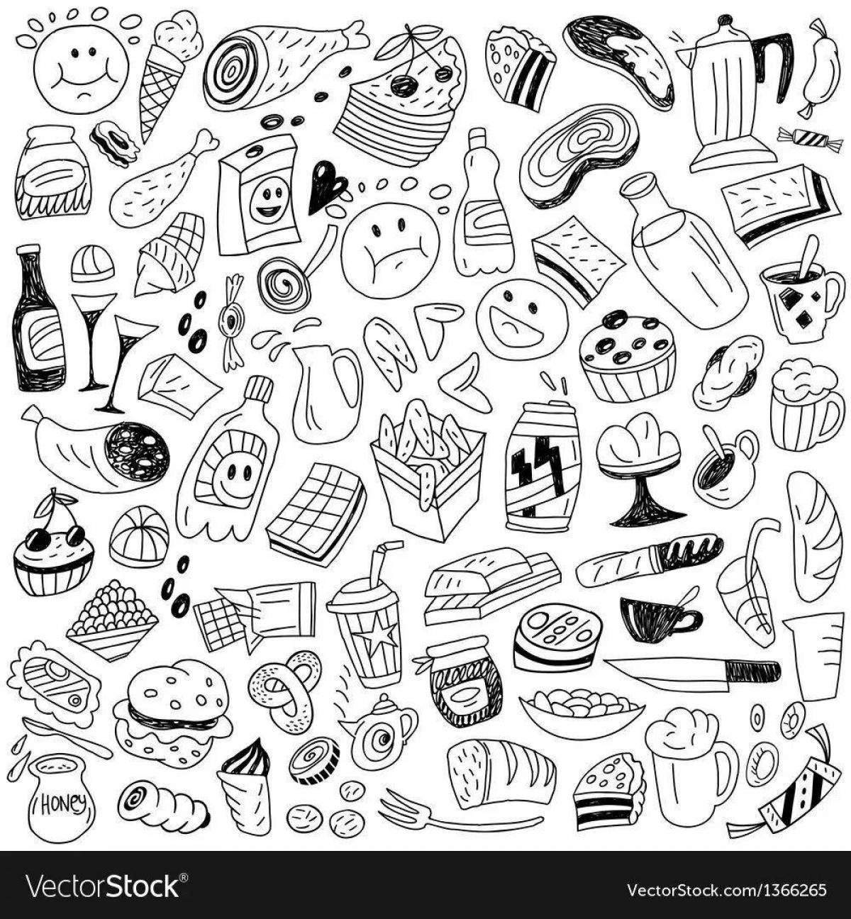 Luscious food stickers coloring page