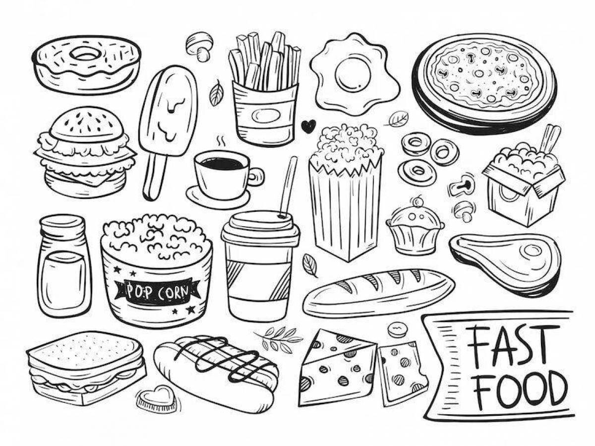 Coloring funny food stickers
