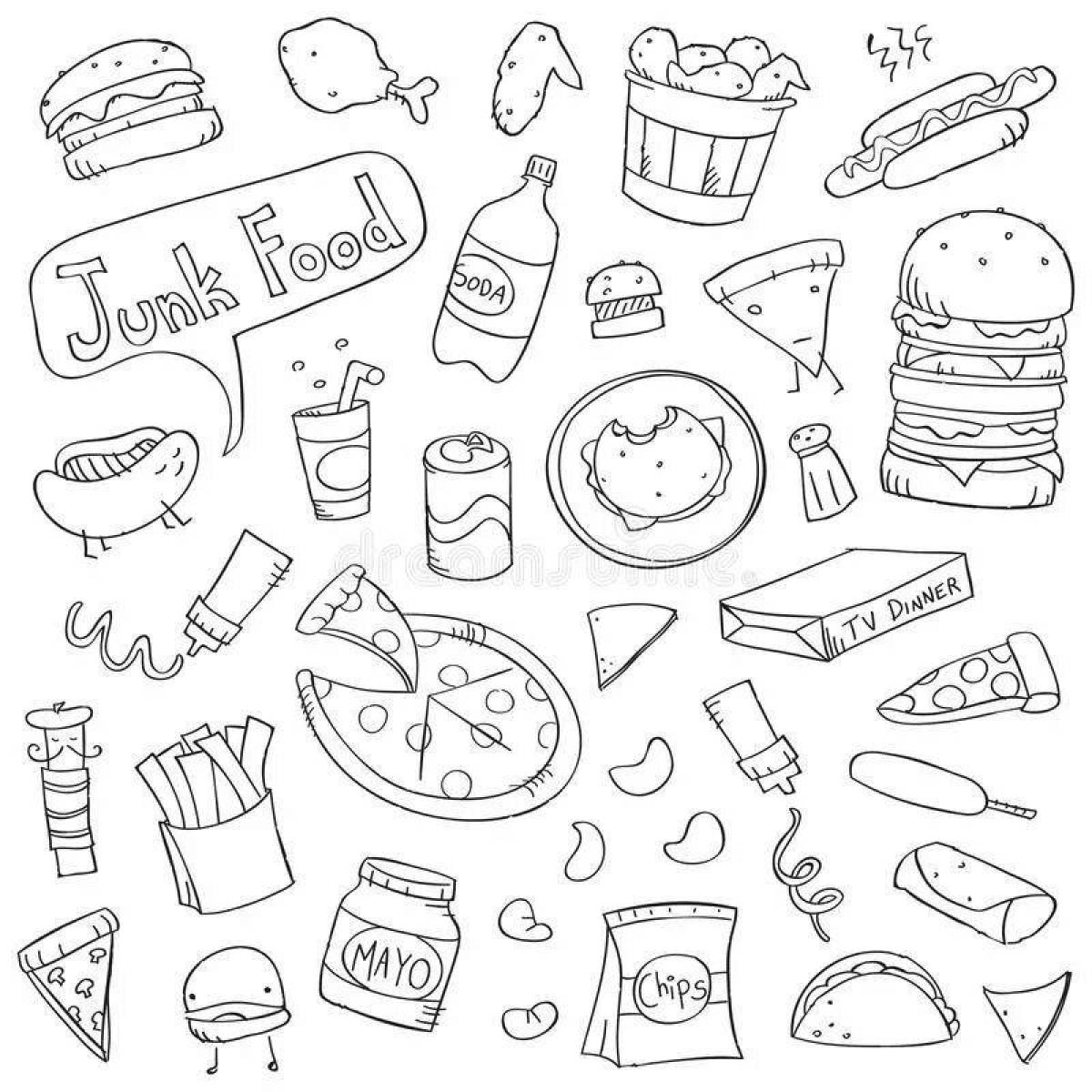 Coloring page of playful food stickers