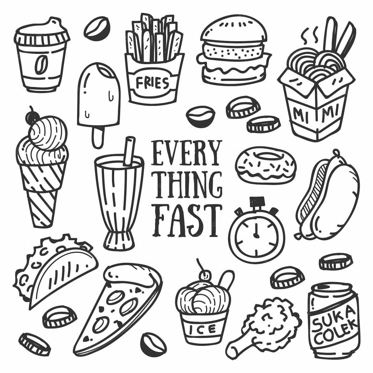 Unique coloring page with food stickers