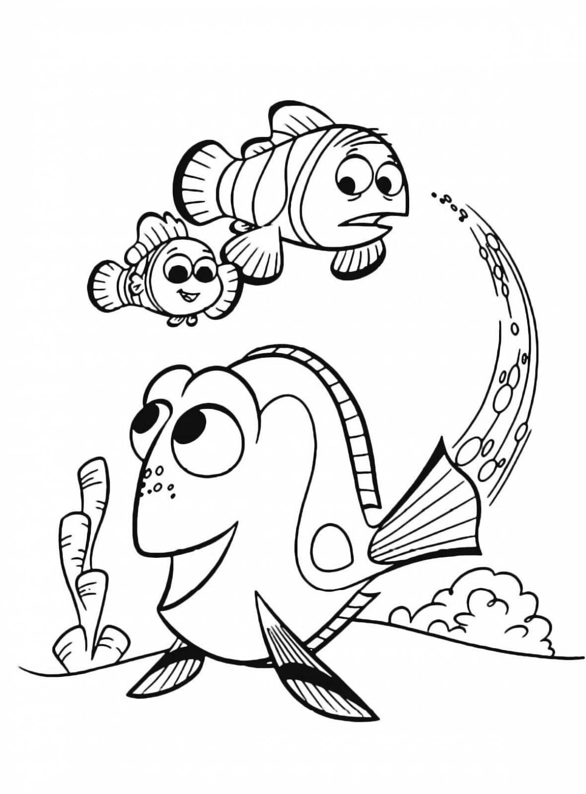 Colorful dory fish coloring page