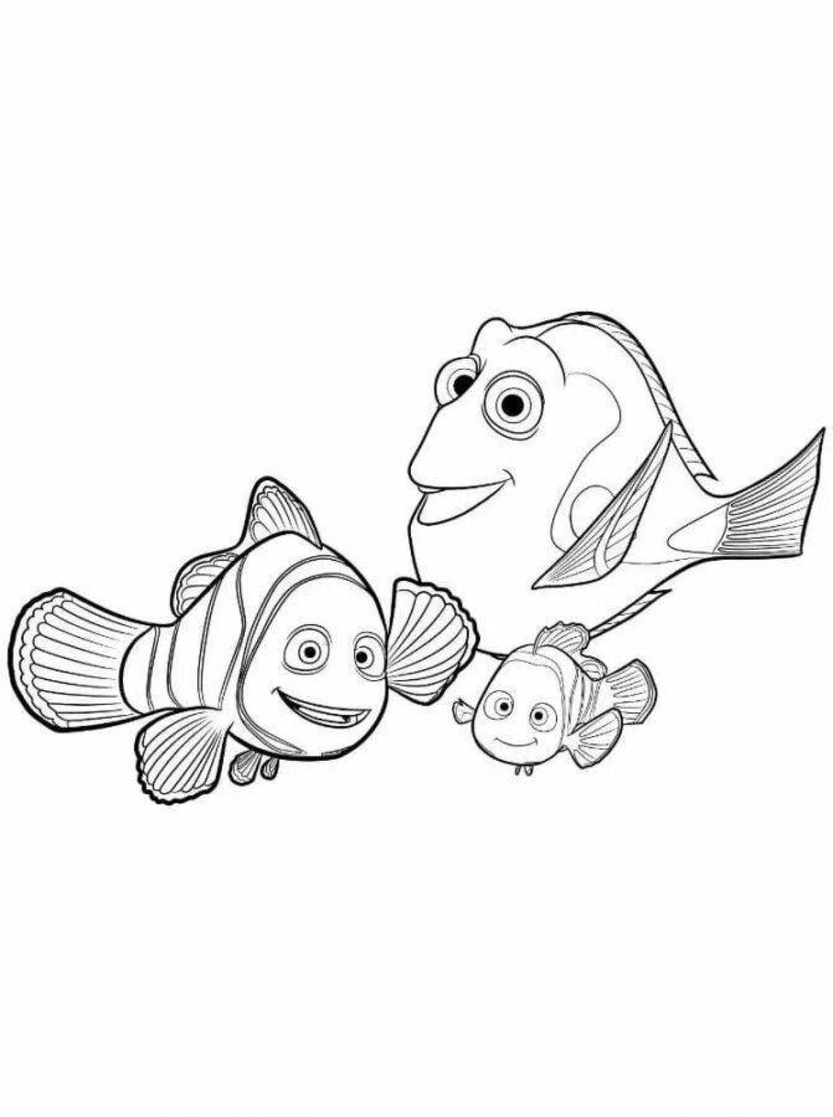 Glowing dory fish coloring page