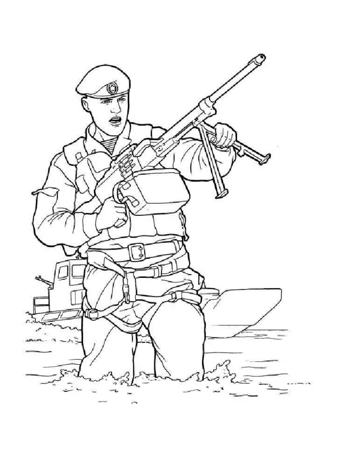 Очаровательный солдат раскраски страница 23 февраль