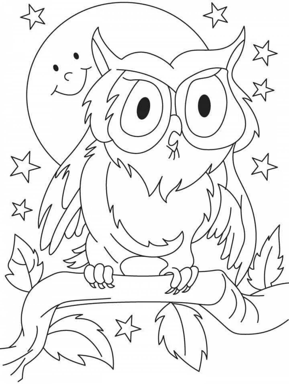 Bright coloring owl in the hollow