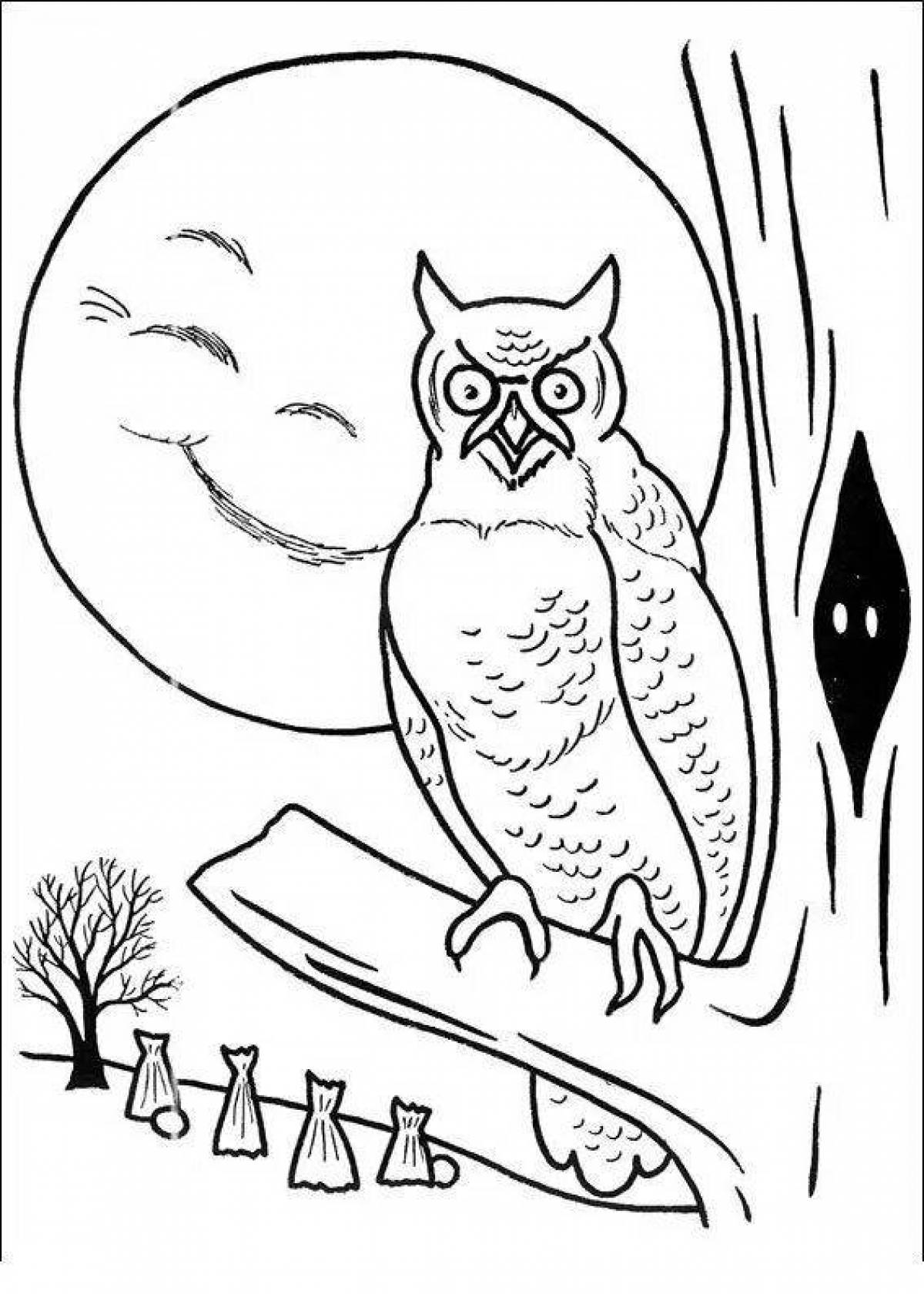 Luminous coloring owl in the hollow