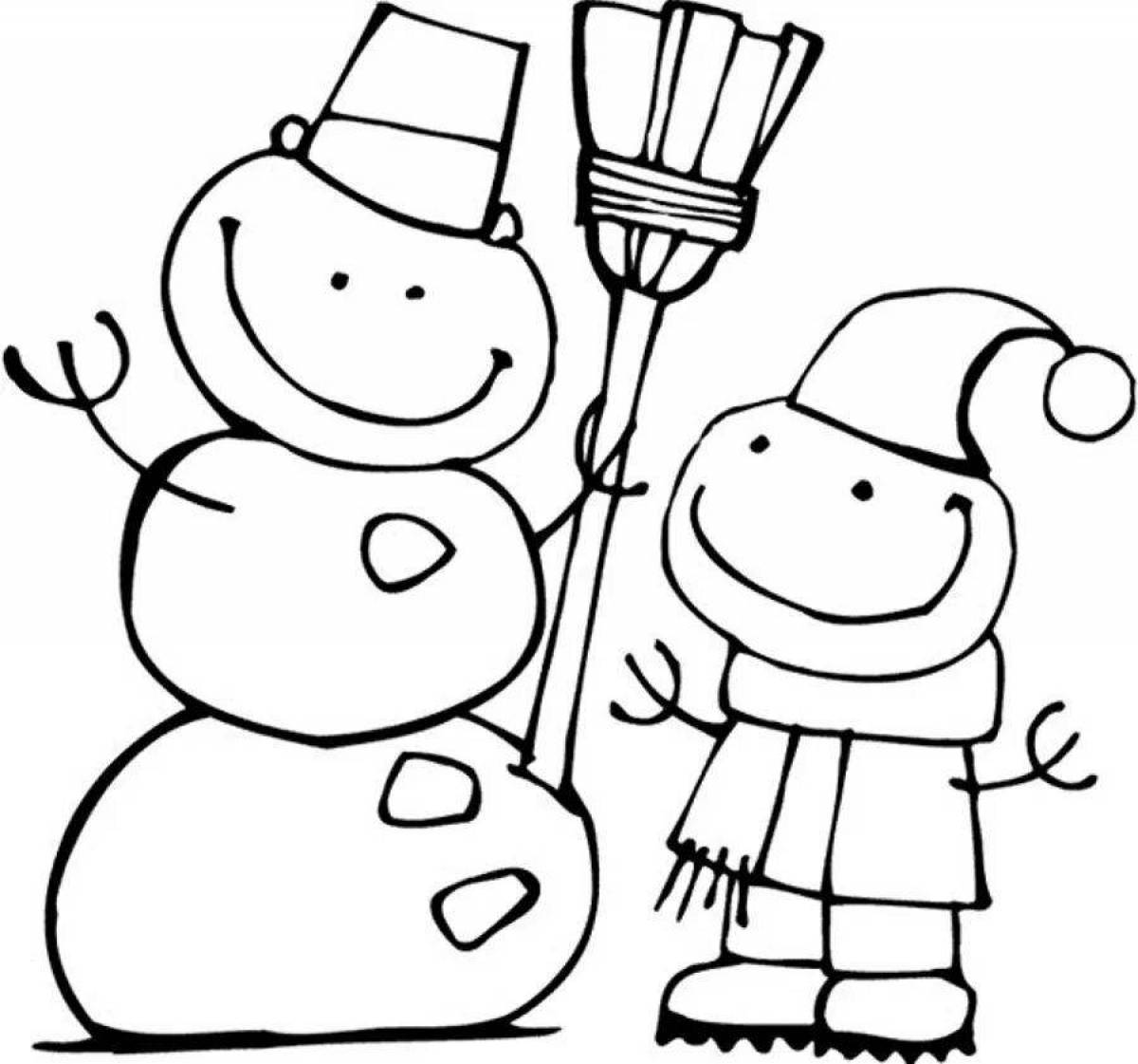 Coloring page festive snowman birthday