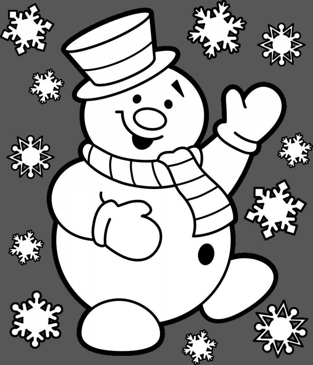 Coloring page funny snowman for birthday