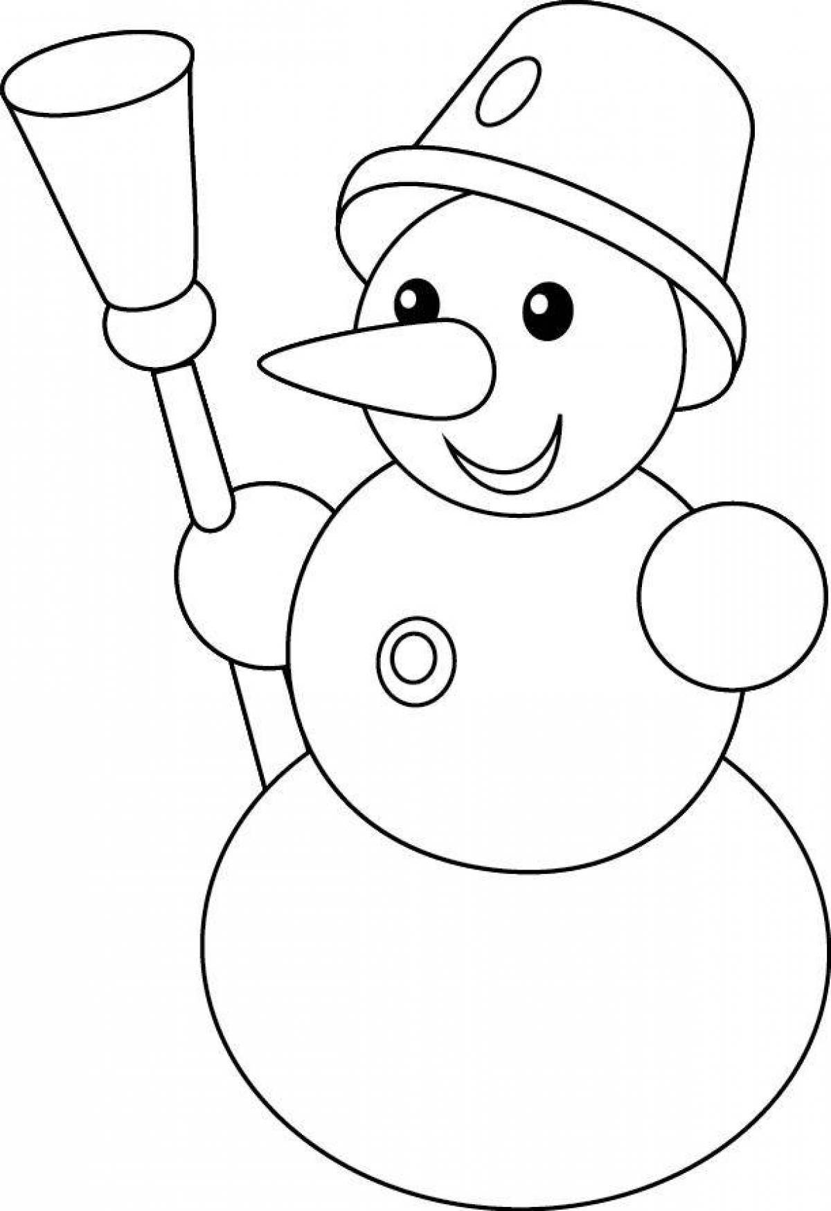Яркая страница раскраски дня рождения снеговика