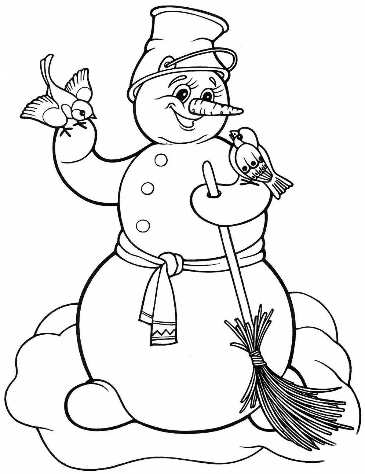Coloring page playful snowman's birthday