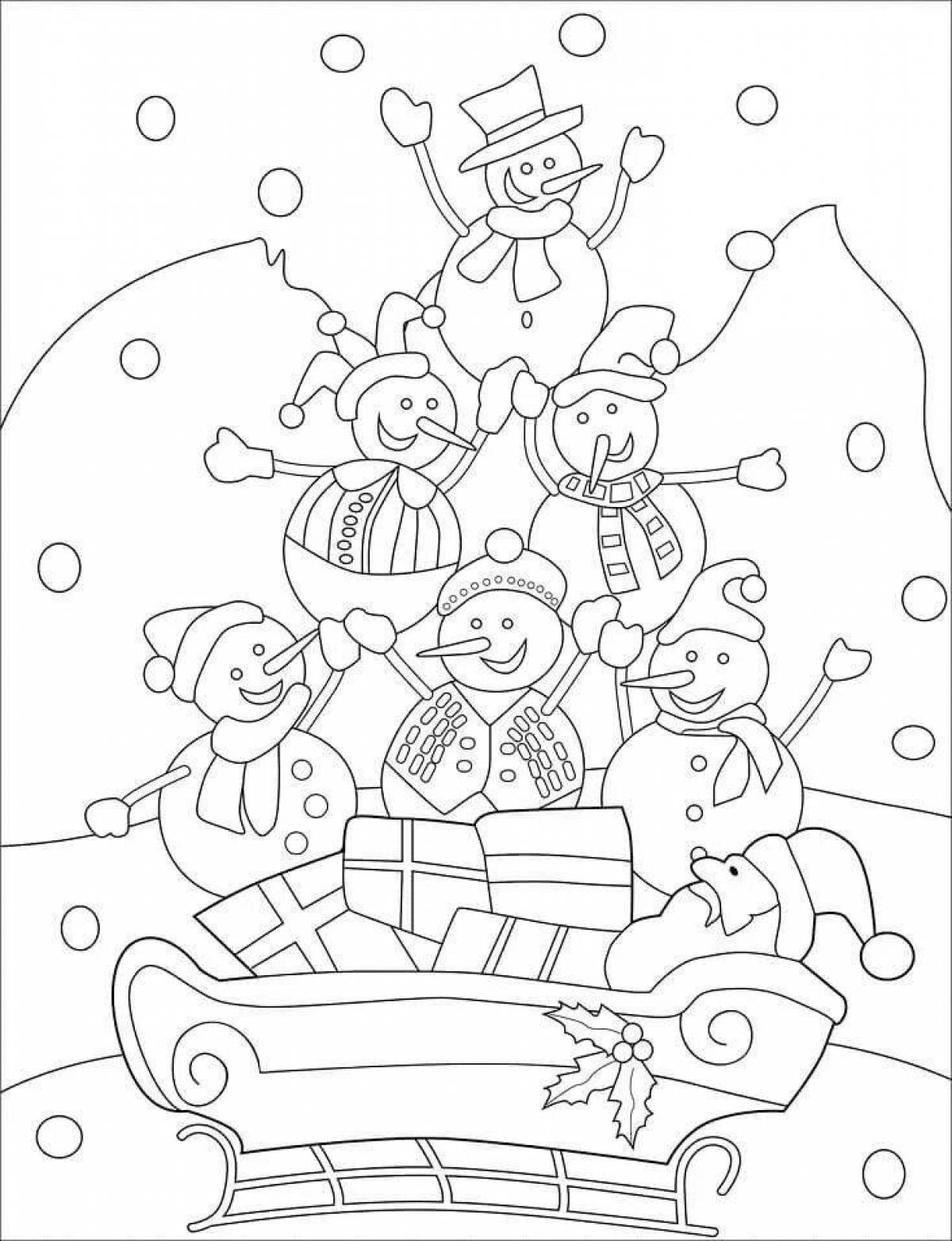 Glittering snowman happy birthday coloring page