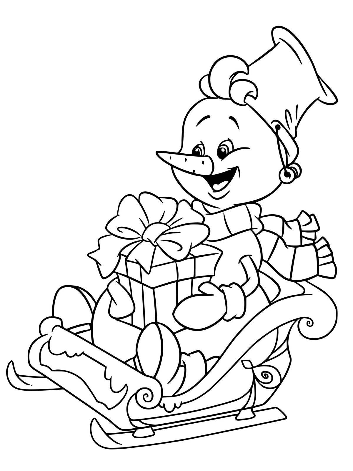 Coloring book exciting birthday snowman