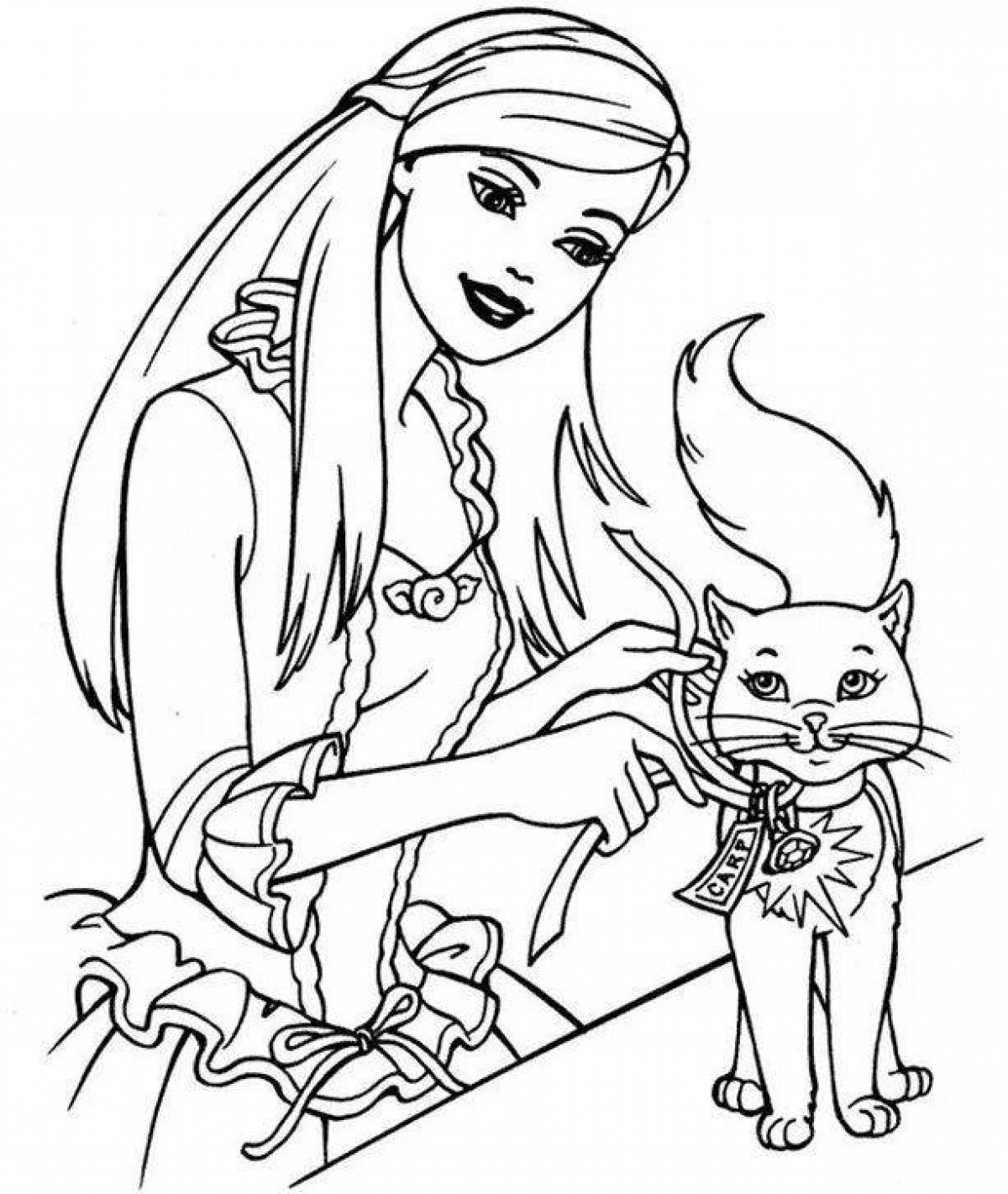 Blissful coloring princess with a cat