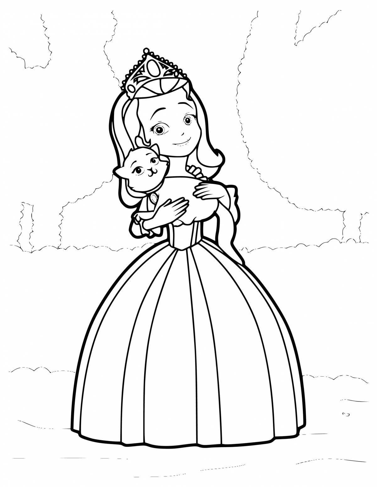 Princess coloring book with a cat