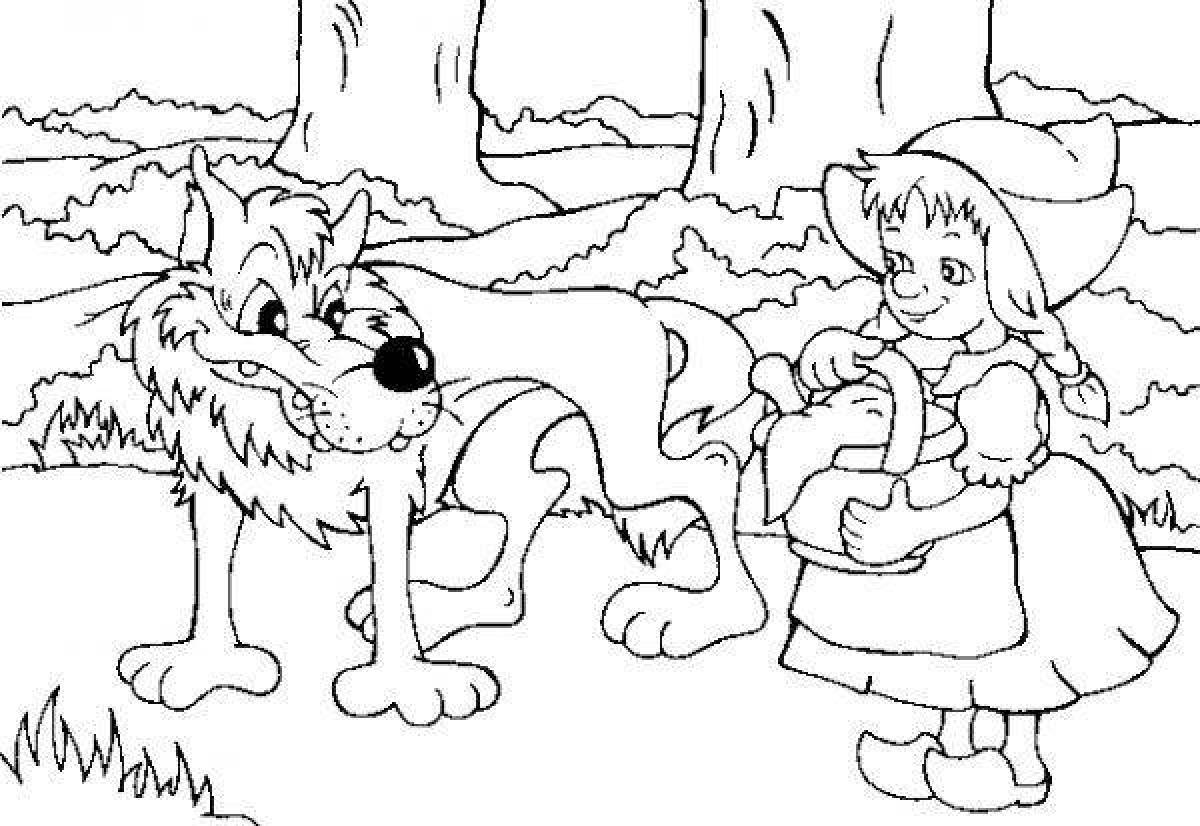 Beautiful coloring wolf and little red riding hood