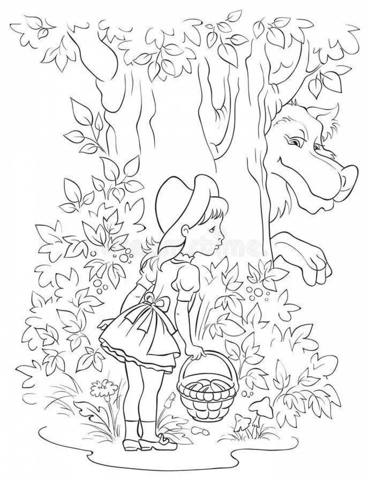 Delightful coloring wolf and little red riding hood