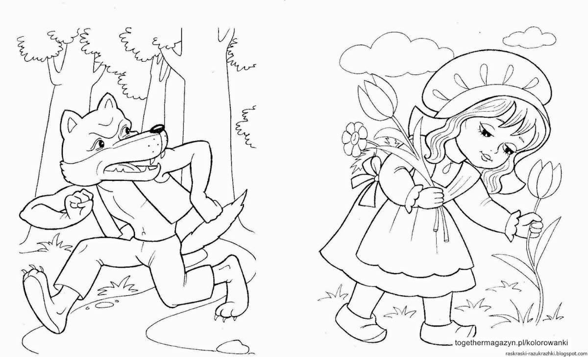 Intriguing coloring book wolf and little red riding hood