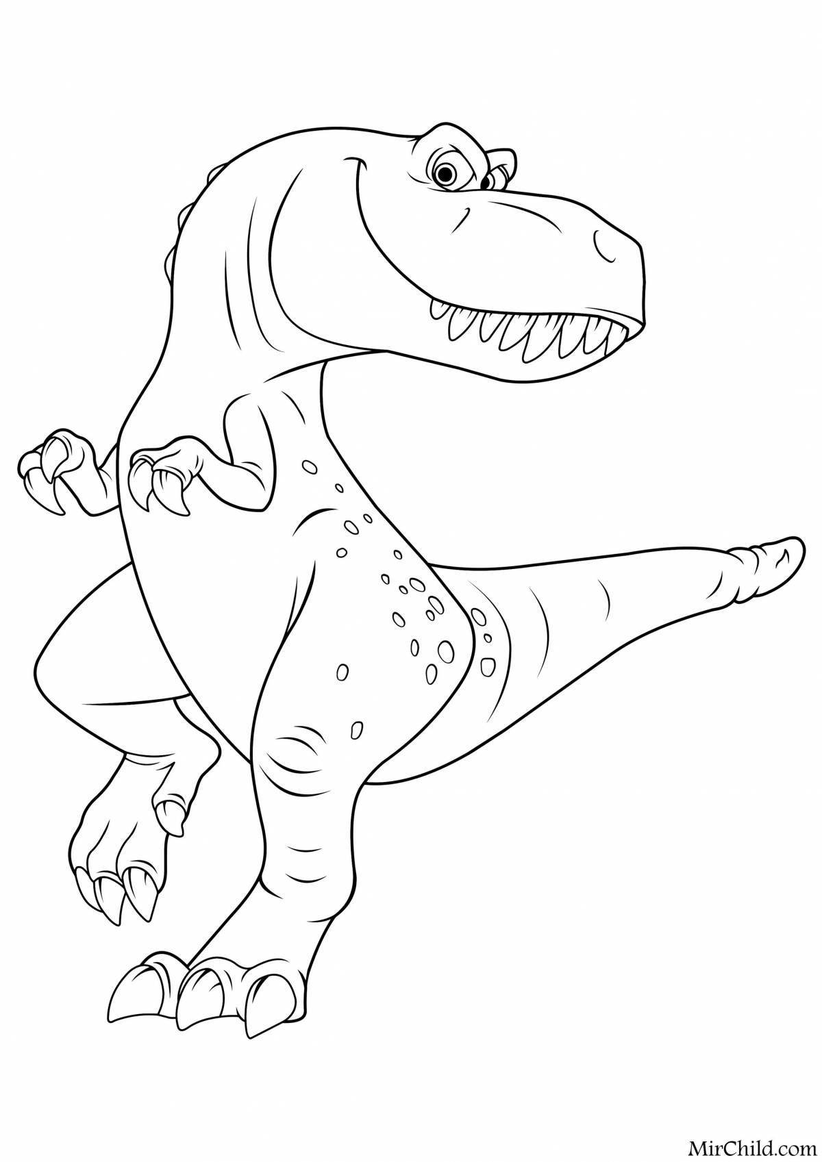 Веселый мультяшный тарбозавр раскраска