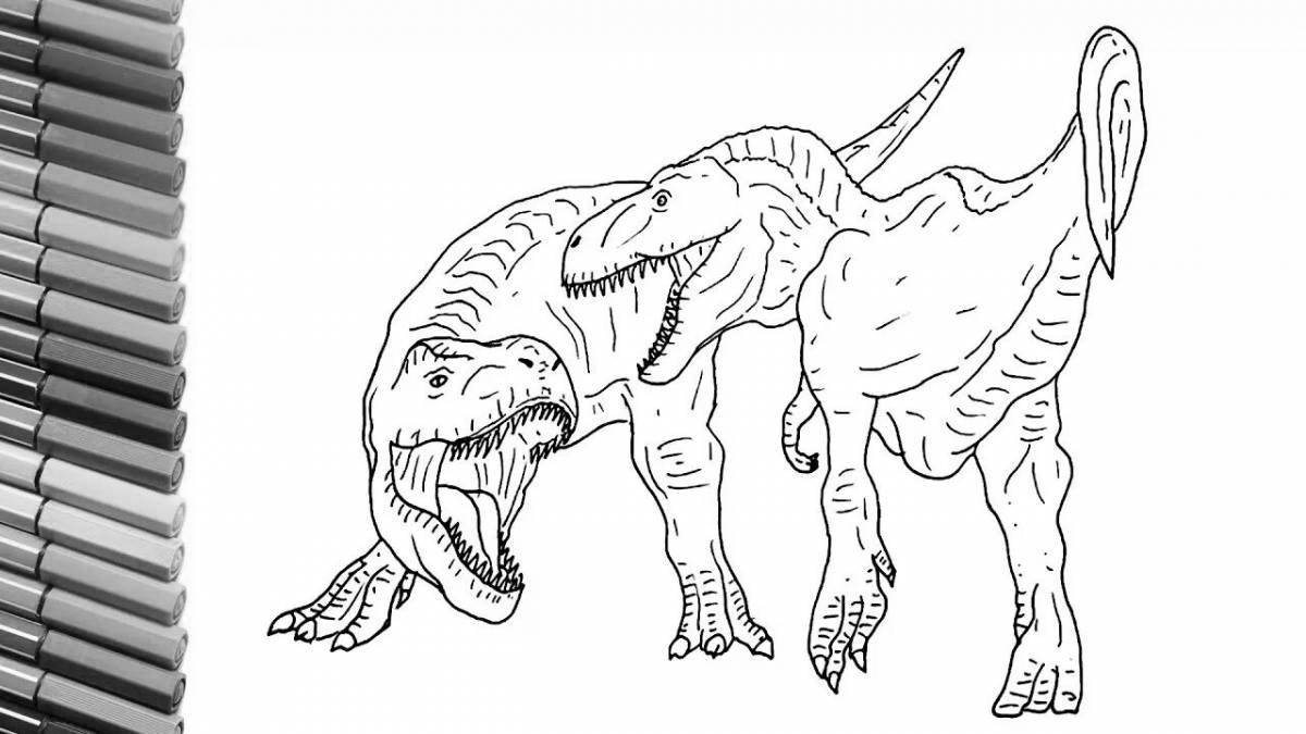 Забавный мультяшный тарбозавр раскраска