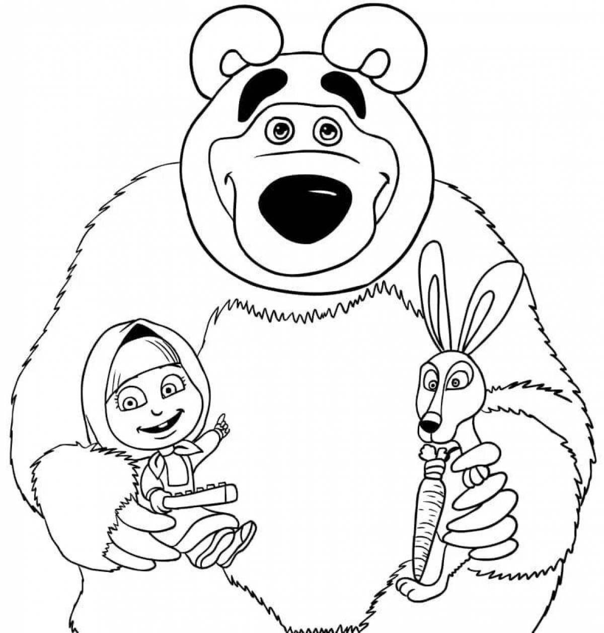 Coloring book glowing Masha and the bear