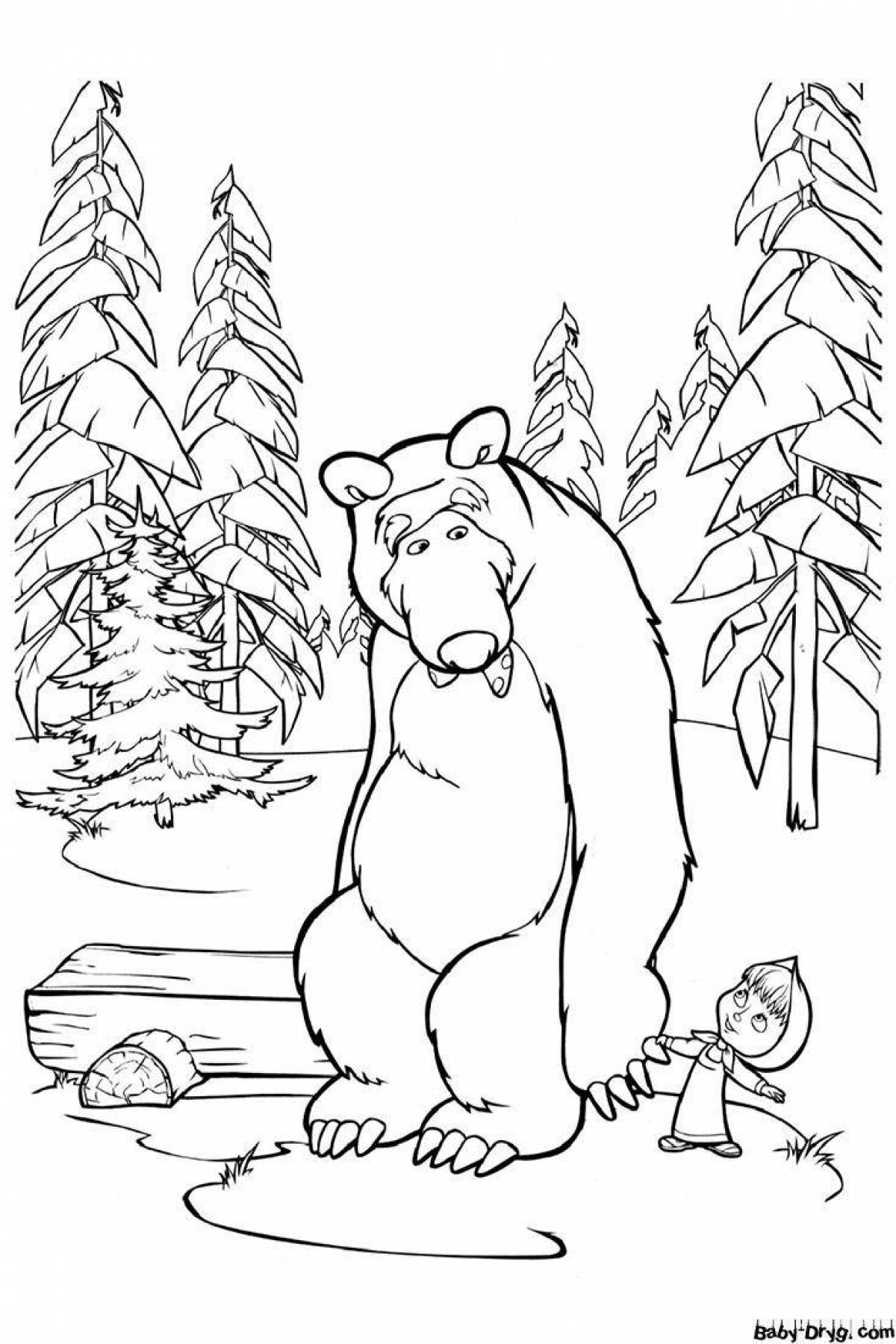 Coloring book glowing Masha and the bear