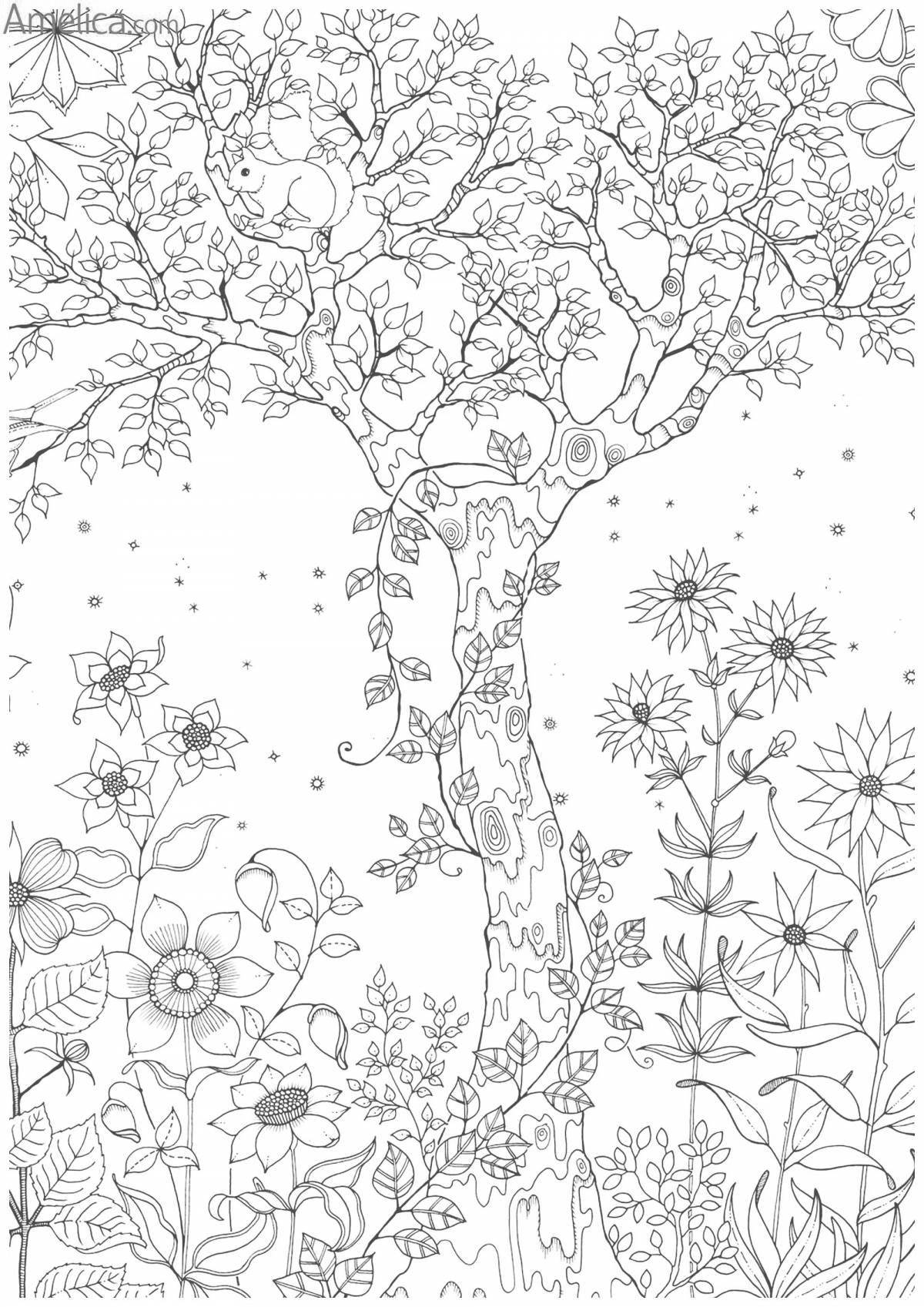 Coloring book idyllic garden