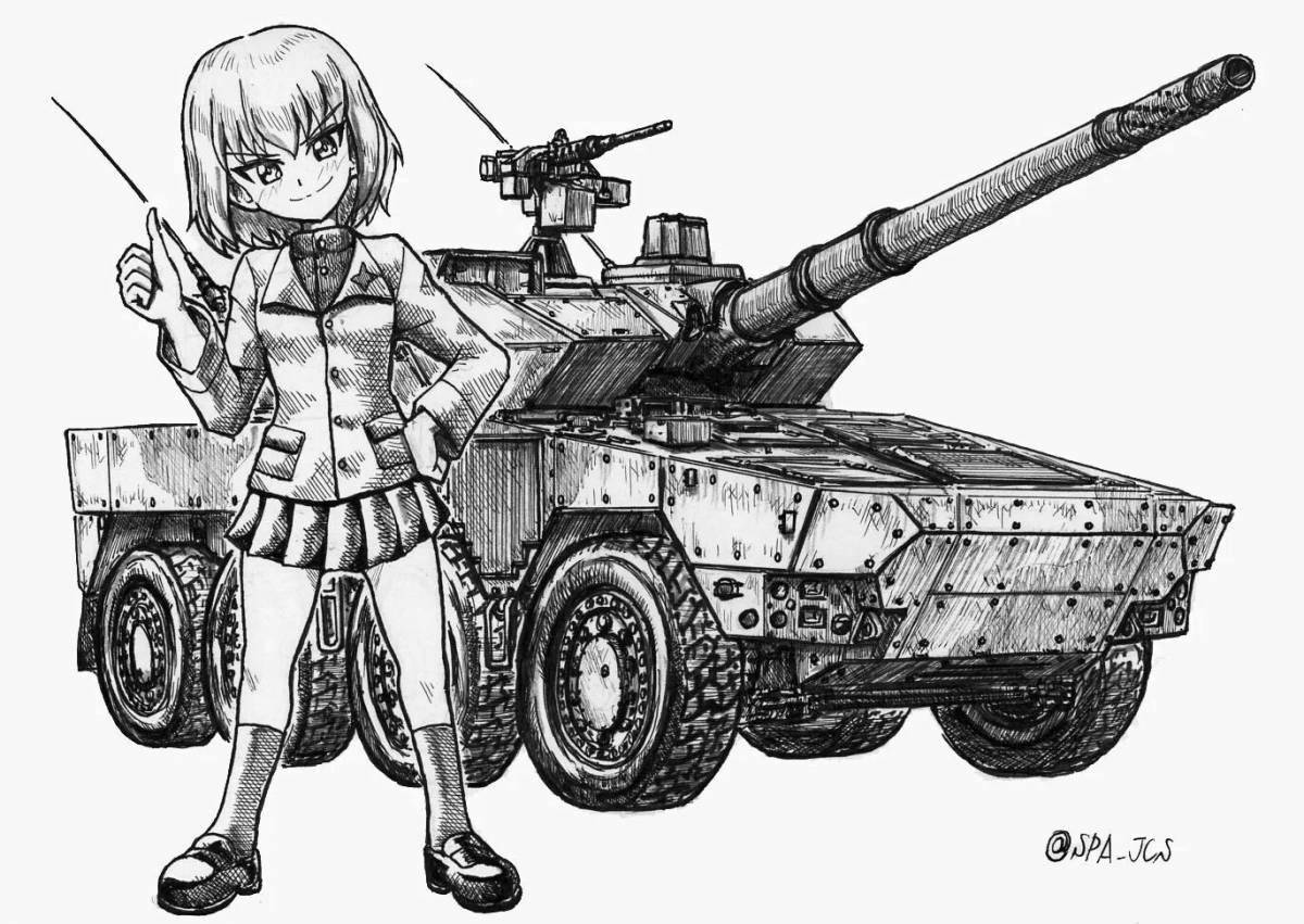 Colorful anime tanks coloring book