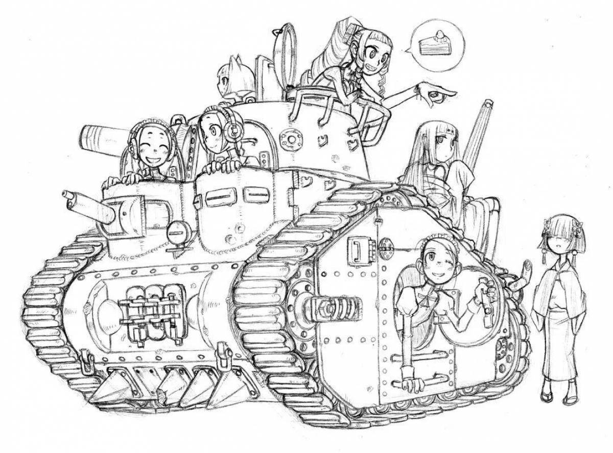 Привлекательная аниме-раскраска танков