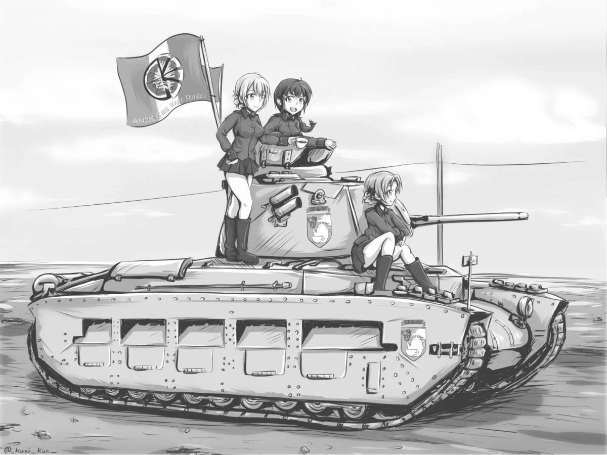 Charming anime tanks coloring book